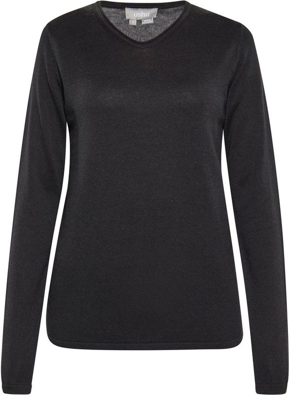 Usha - Trui - Zwart - V-hals - Lange Mouw - Normale Pasvorm
