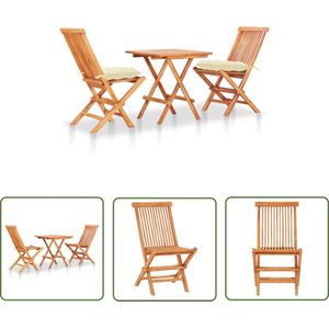 The Living Store 3-delige Bistroset met crèmewitte kussens massief teakhout - Tuinmeubles - Bistroset - Teak Hout - Buitentijd - Tuincentrum