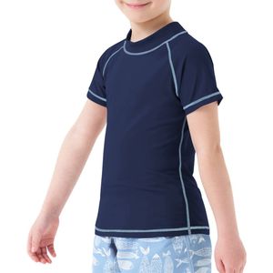 MEETHOO Jongens zwemshirt met korte mouwen, kinderzwemshirt met UV-bescherming, rashvest, surfshirt, snel drogend strandshirt-Korte mouwen-MARINE-XS
