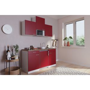 Goedkope keuken 150  cm - complete kleine keuken met apparatuur Luis - Wit/Rood - keramische kookplaat  - koelkast  - magnetron - mini keuken - compacte keuken - keukenblok met apparatuur