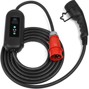 BlackCharge® 3.0 CEE incl. timer (5M) Type 2 16A 3-fase 11 kW (380v) Excl. verloopstekkers | Mobiele lader 11kW - 5 Meter Type 2 naar CEE Krachtstroom Stekker - 16A 3 Fase Excl. verloopstekkers
