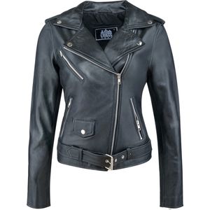 Urban 5884® - Alice - Damesjas - Perfecto - Schuin Rits - Zilver rits -Lams Leer - Zwart- Maat 3XL