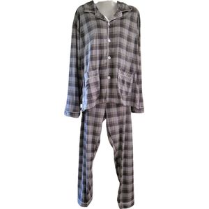 Uniseks Pyjama set Dames & Heren - 2 Delig - Kleur Grijs/Wit/Geel - Geruit - Maat L - Lange Mouwen - Lange Broek - Knopen - Cadeau - Kerst