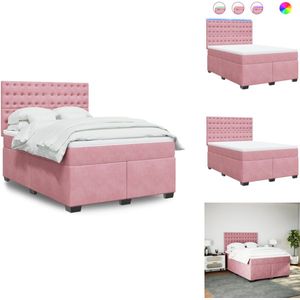 vidaXL Boxspringbed - Boxspringbedden - Boxspring - Bed - Boxspring met matras fluweel roze 140x190 cm
