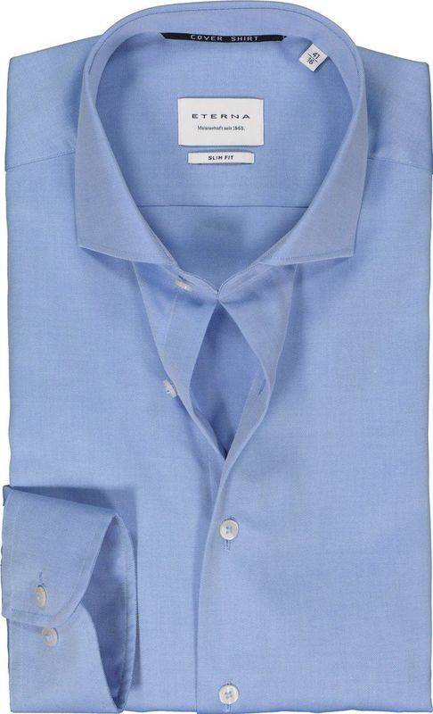 ETERNA slim fit overhemd - twill - blauw - Strijkvrij - Boordmaat: 40