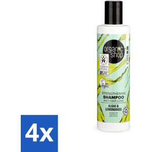 4 x Organic Shop - Algae & Lemongrass Strengthening Shampoo - Versterkend en Herstellend - 280 ml - Haaruitval Shampoo - Versterkende Shampoo - Organische Shampoo - Algen Shampoo - Citroengras Shampoo
