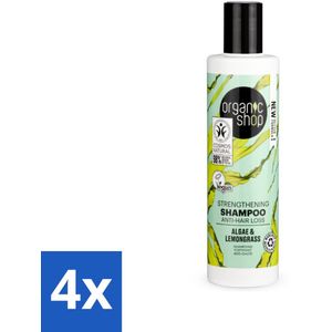 4 x Organic Shop - Algae & Lemongrass Strengthening Shampoo - Versterkend en Herstellend - 280 ml - Haaruitval Shampoo - Versterkende Shampoo - Organische Shampoo - Algen Shampoo - Citroengras Shampoo