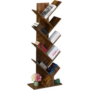 boekenkast - boom - 8 vakken - 138 x 51 x 25 cm - industrieel - bruin