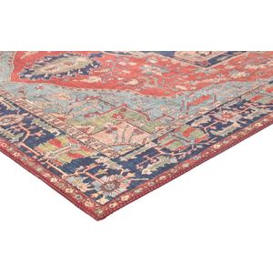 Vercai Rugs Fenix Collectie - Laagpolig Vloerkleed - Modern Tapijt met Vintage Ontwerp - Chenille - Rood / Blauw - 80x150 cm