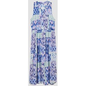 s.Oliver - Midi-jurk - Zacht - All-over print - V-hals - Kraag met Ruches