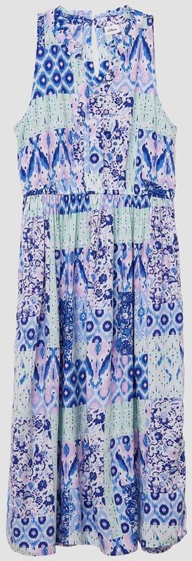 s.Oliver - Midi-jurk - Zacht - All-over print - V-hals - Kraag met Ruches