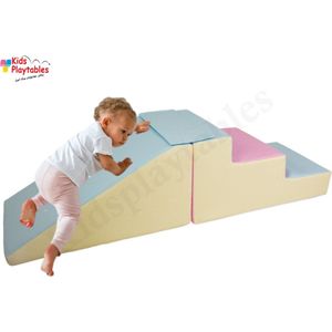 Midi glijbaan Pastel Roze-Geel-Blauw, Zachte Soft Play Foam Blokken 2-delige set | grote speelblokken | motoriek baby speelgoed | foamblokken | reuze bouwblokken | Soft play peuter speelgoed | schuimblokken