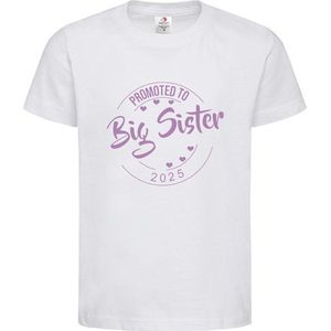 Shirt Aankondiging zwangerschap Promoted to Big Sister 2025 | korte mouw | Wit/lila | maat 98/104 zwangerschap aankondiging bekendmaking Baby big sis sister Grote Zus