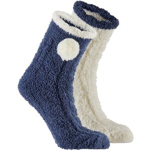 Apollo bedsokken / huissokken - kinderen - 2-pack - blauw/wit - one size - Slaapsokken - Slofsokken