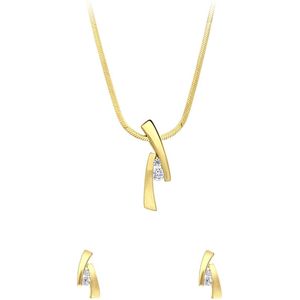 Lucardi Dames Zilveren goldplated set mat/glans met zirkonia - Cadeau Set - 925 Zilver - Goudkleurig