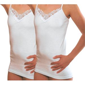 2 Stuks kanten top met spaghetti bandjes - 100% Katoen - Wit - Maat - 36/38 (S)
