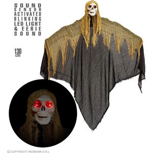 Widmann - Beul & Magere Hein Kostuum - Angstaanjagende Magere Hein, 130 Centimeter - Geel, Zilver - Halloween - Verkleedkleding