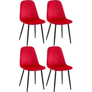 In And OutdoorMatch Stoel Tori - Rood - Set van 4 - Fluweel - Hoge kwaliteit bekleding - Luxe stoel - Moderne look