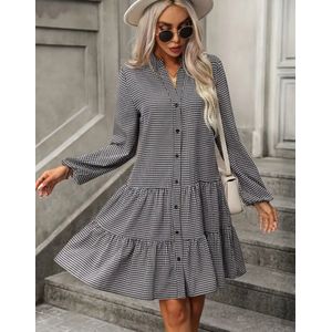 Elegante schattige ruffle jurk zwart met wit maat L