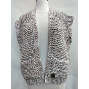Handgebreide Bodywarmer - Beige met Crème Gemeleerd - Mouwloos - Met Steekzakken