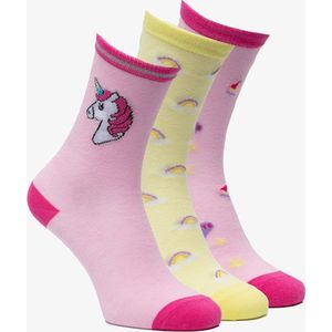 3 paar halfhoge meisjes sokken met unicorns - Roze - Maat 35/38