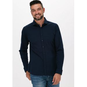 DESOTO slim fit overhemd - stretch pique tricot haifisch kraag - donkerblauw melange - Strijkvrij - Boordmaat: 37/38