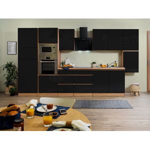 Goedkope keuken 385  cm - complete keuken met apparatuur Lorena  - Eiken/Zwart - soft close - keramische kookplaat  - afzuigkap - oven - magnetron  - spoelbak