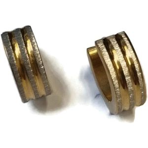 Aramat Jewels Oorringen - Bicolor Matte Stalen Oorbellen met 3 Strepen - Roestvrij staal - Mannen - Volwassenen - [13mm]
