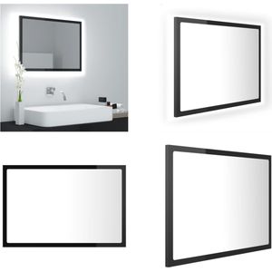 vidaXL Badkamerspiegel LED 60x8-5x37 cm acryl hoogglans zwart - Spiegel - Spiegels - Badkamerspiegel - Badkamerspiegels