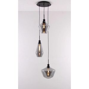 Mooie hanglamp met 3 rookglas hangers / smal / videlamp