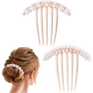 2 stuks - Haarkam - Haarclip - Haarspeld - Haarklemmen - U-vormige zijkam - parel haarkammen aan de zijkant - kristal strass haarkam - bruids haarstukken - decoratieve kammen - haarspelden - hoofddeksels - haaraccessoires