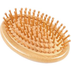 Houten bamboe hoofdhuidmassagekam - Antistatisch en mini haarborstel voor optimale haargroei
