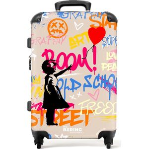 NoBoringSuitcases.com® - Koffer groot - Rolkoffer lichtgewicht - Meisje met ballon voor graffiti art - Reiskoffer met 4 wielen - Grote trolley XL - 20 kg bagage