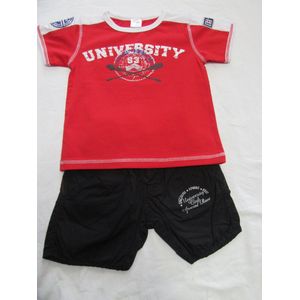 dirkje , kledingset , jongen, tshirt rood + short zwart , University 5 jaar 110