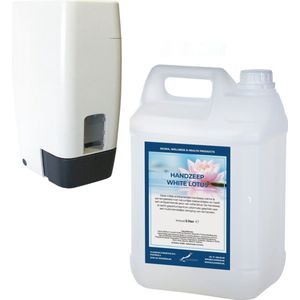 Zeepdispenser 1 liter kunststof hervulbaar + 5 liter handzeep White Lotus