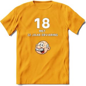 18 met 32 jaar ervaring T-Shirt | Grappig Abraham 50 Jaar Verjaardag Kleding Cadeau | Dames – Heren - Geel - XXL
