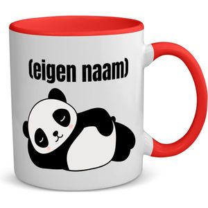 Akyol - liggende panda met eigen naam koffiemok - theemok - rood - Panda - panda liefhebbers - mok met eigen naam - iemand die houdt van panda's - verjaardag - cadeau - kado - 350 ML inhoud