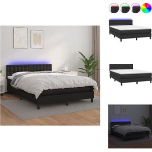 vidaXL Bed - LED Boxspring 140x200 - Duurzaam Kunstleer - Verstelbaar Hoofdbord - Pocketvering Matras - Huidvriendelijk Topmatras - Zwart - Bed