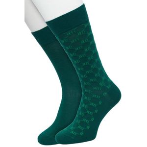 Bonnie Doon Heren Sokken set Donker Groen maat 40/46 - 2 paar - Effen - BD logo ruit - Print - Gladde Naden - Brede Boord - Uitstekend Draagcomfort - 2-pack - Multipack - Effen - Bonnie Doon sock - Donkergroen - Trekking Green - OL2225102.380
