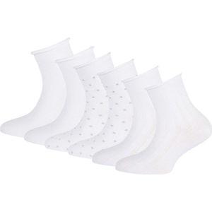 6 paar Meisjessokken - basic/stippen/ribbel - Wit - Maat 31-34