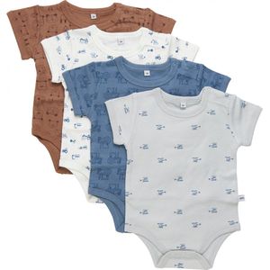 Pippi - Rompers - Wit/blauw/roestbruin - 4 Stuks - Katoen