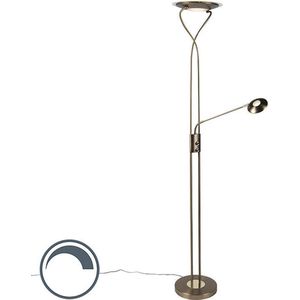 QAZQA mallorca - Moderne Dimbare LED Vloerlamp | Staande Lamp met Dimmer met leeslamp - 1 lichts - H 180 cm - Brons - Woonkamer | Slaapkamer