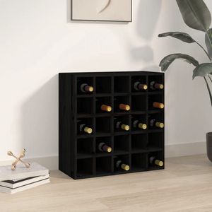 The Living Store Wijnrek - Houten - Zwart - 56 x 25 x 56 cm - Geschikt voor 25 wijnflessen