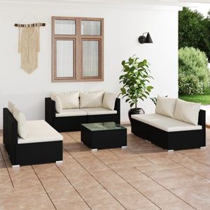 The Living Store Loungeset Hoekbank Zwart PE Rattan - 70x70x60.5 cm - Modulair