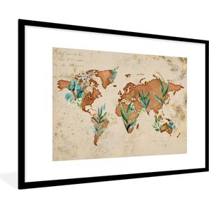 Fotolijst incl. Poster - Wereldkaart - Papyrus - Planten - 120x80 cm - Posterlijst