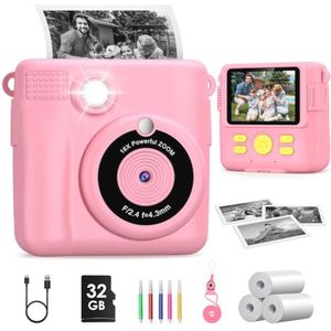 GreenKinder Children's Camera Instant Camera 1080P 2.4 Inch Screen Instant Camera for Kids with Print Paper and 32GB TF Card Digital Camera for Children 3-12 Years