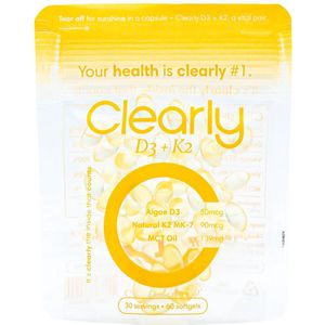 Clearly Vitamine D3 + K2 – Vegan – Met MCT-olie voor Optimale Opname – 60 Softgels – D3 uit Algen – K2 MK-7 uit Natto
