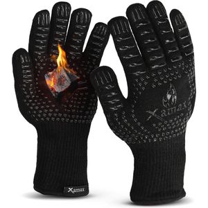 Xamax BBQ handschoenen - Ovenhandschoenen - Hittebestendige BBQ handschoenen - Ovenwanten - EN407 Certificaat - tot 500°C - Barbecue en Oven handschoenen - 2 stuks - bbq accesoires