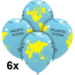 Wereldbol / globe ballonnen, 6 stuks, 30 cm, latex ballonnen rondom bedrukt met wereldbol