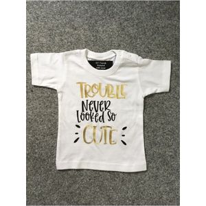 Baby shirt wit TROUBLE maat 92